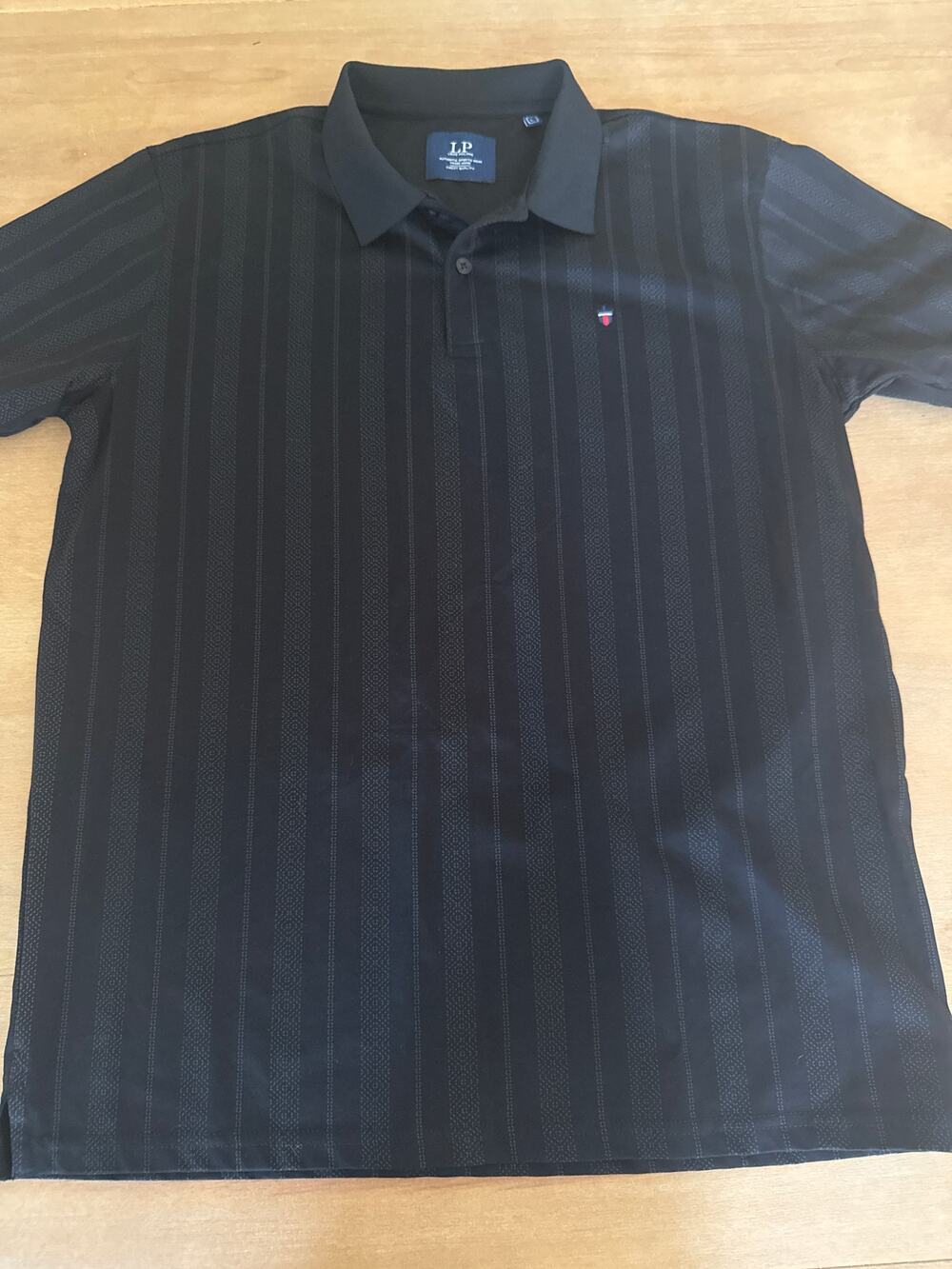 Louis Philippe Men Black Stripe Polo Neck T-Shirt Finest Quality Cotton Large
